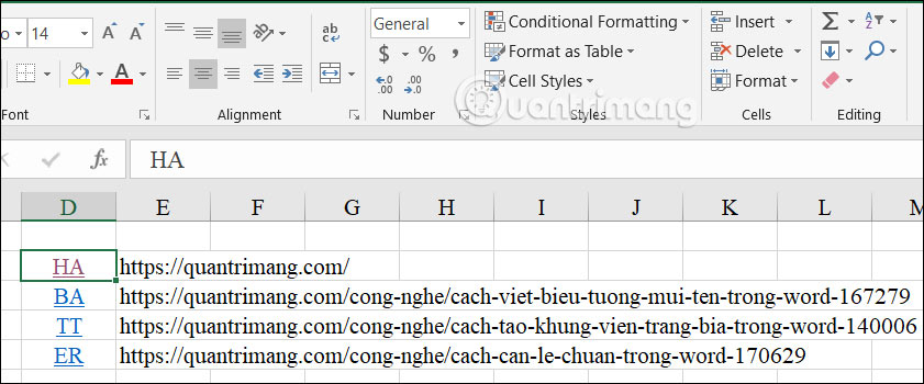 Lấy đường link trong Excel tự động