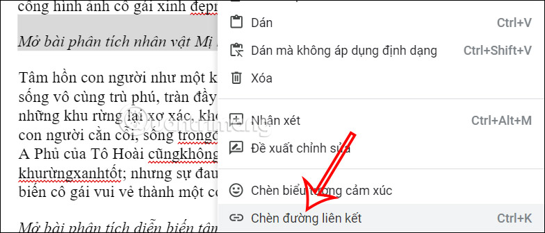 Chèn liên kết trong Google Docs