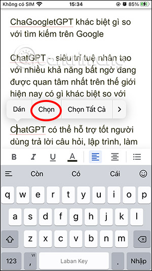 Chọn văn bản Google Docs