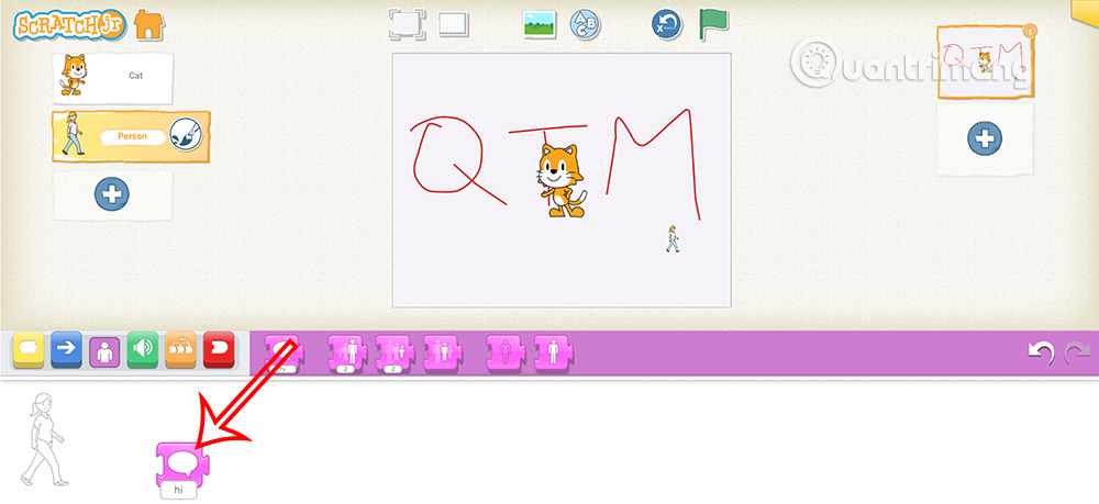 Lệnh chào cho nhân vật trên ScratchJR