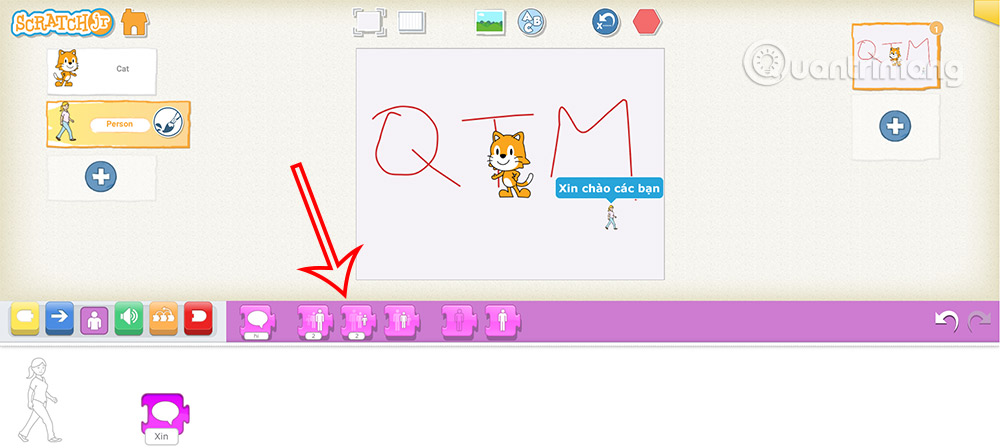 Khối lệnh ngoại hình nhân vật trên ScratchJR