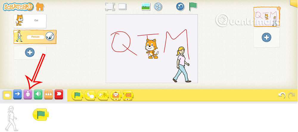 Thêm lệnh lá cờ màu xanh trên ScratchJR