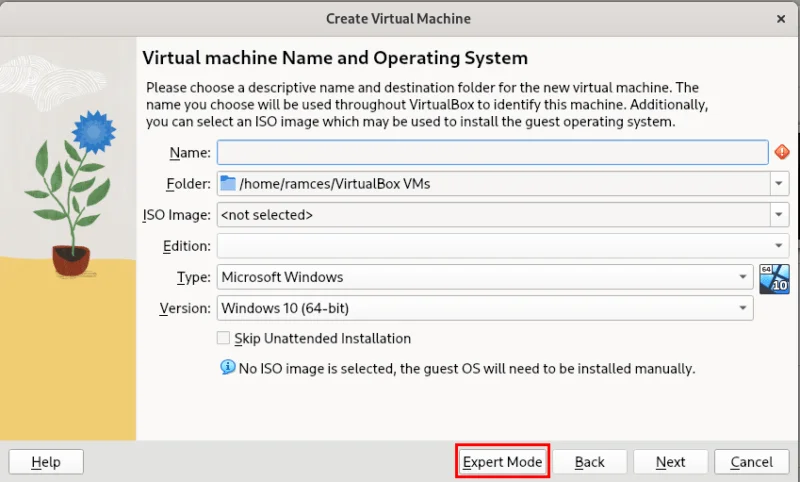 Tùy chọn 'Expert Mode' trong VirtualBox dành cho Linux.