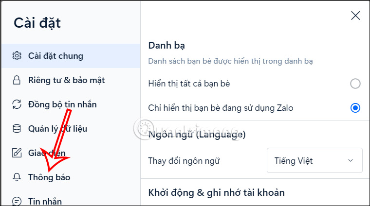 Chỉnh thông báo Zalo máy tính 