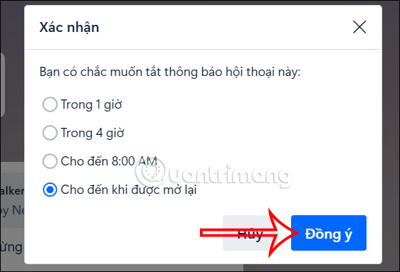 Chọn thời gian tắt thông báo Zalo máy tính 