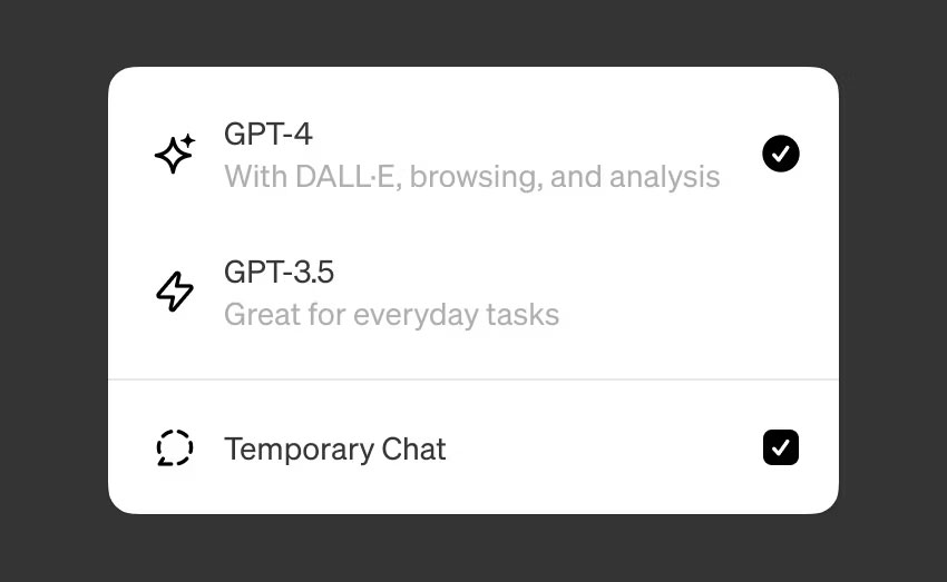 Tùy chọn Temporary Chat trong ChatGPT