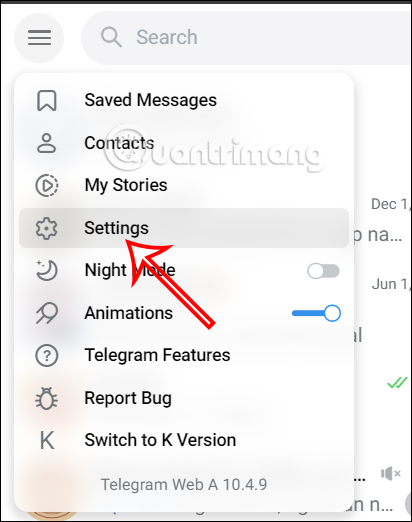 Cài đặt trên Telegram máy tính 