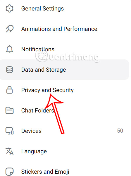 Quyền riêng tư Telegram máy tính 