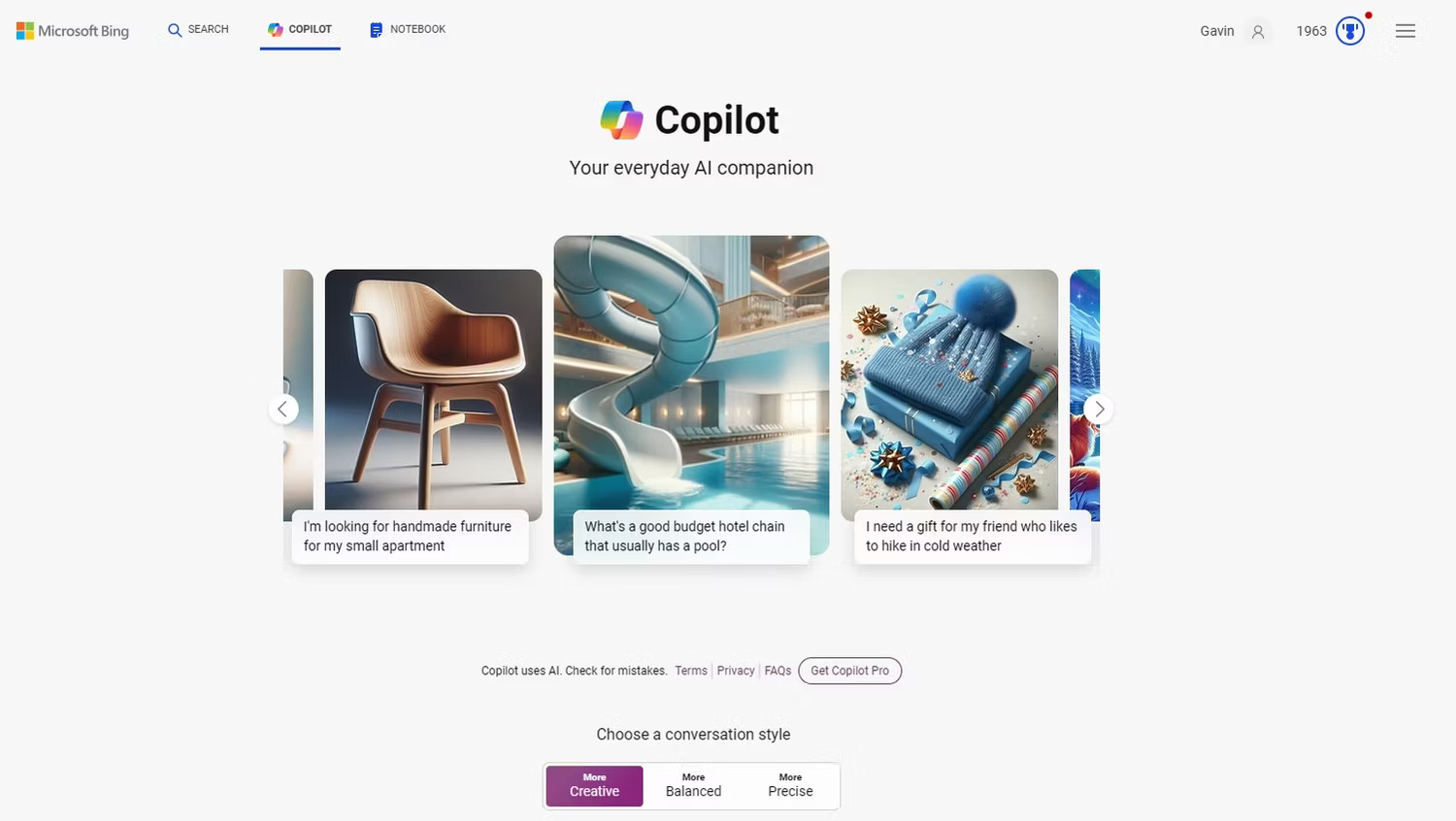 Trình duyệt Microsoft Edge hiển thị trang Copilot