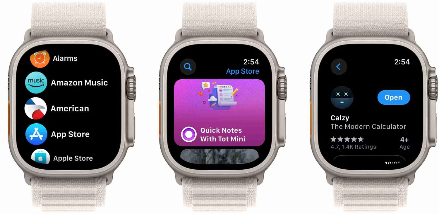 Ba chiếc đồng hồ Apple hiển thị App Store