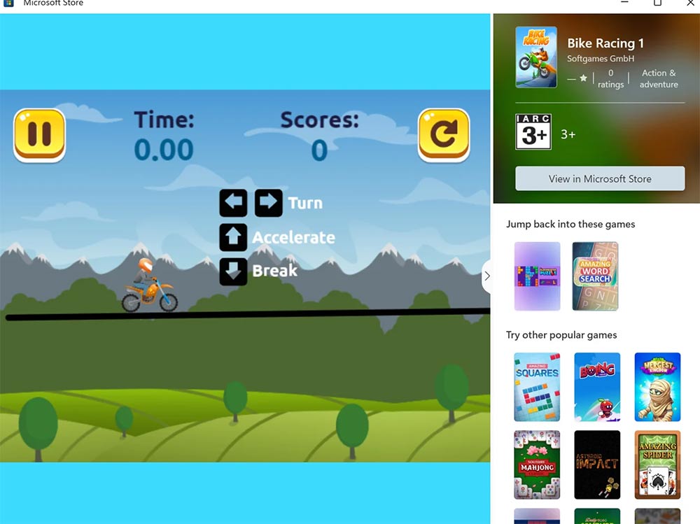 Giao diện trò chơi Microsoft Store Arcade