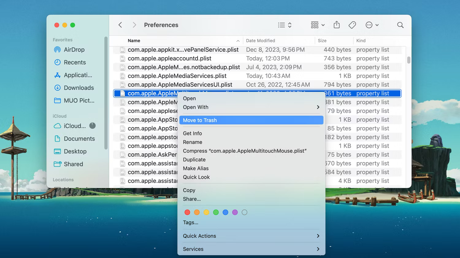 Xóa tệp PLIST trong Finder