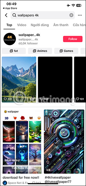 Tải hình nền trên TikTok
