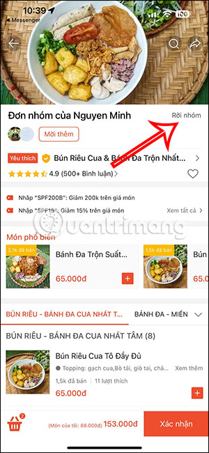 Rời khỏi nhóm ShopFood
