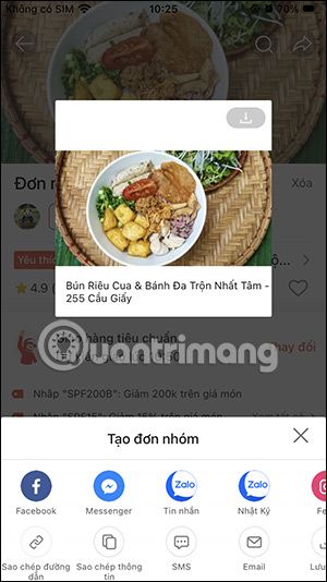 Chia sẻ đơn hàng nhóm ShopFood