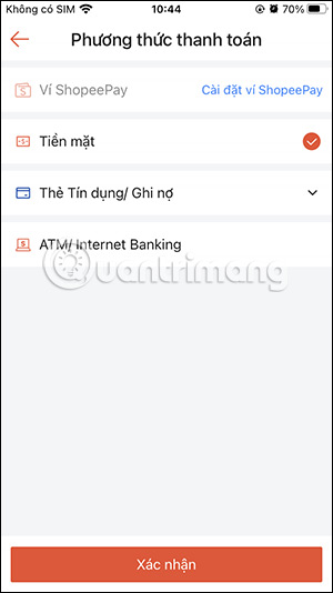 Chọn phương thức thanh toán ShopFood