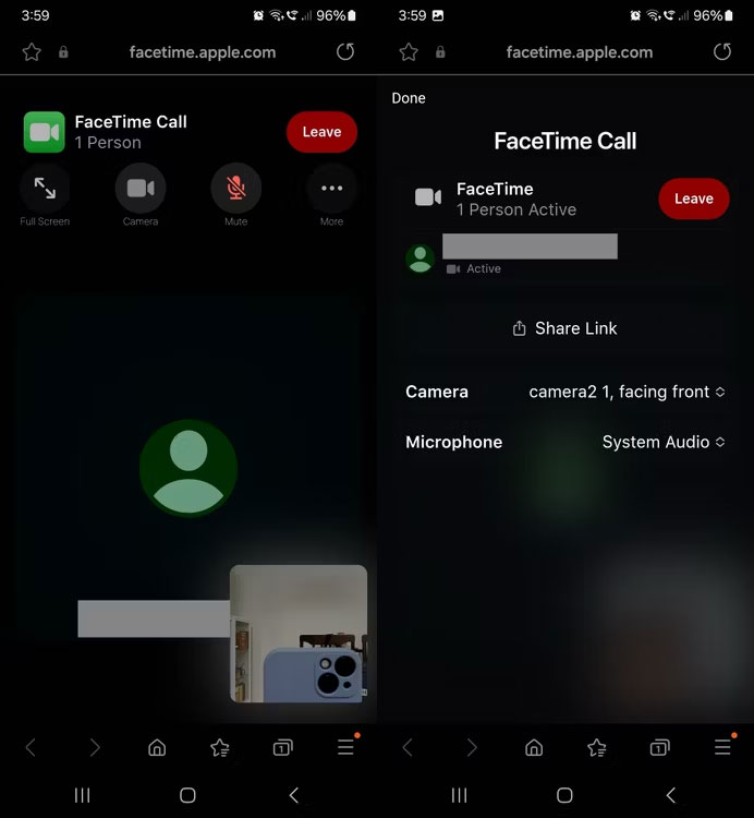 Các nút điều khiển trong cuộc gọi FaceTime