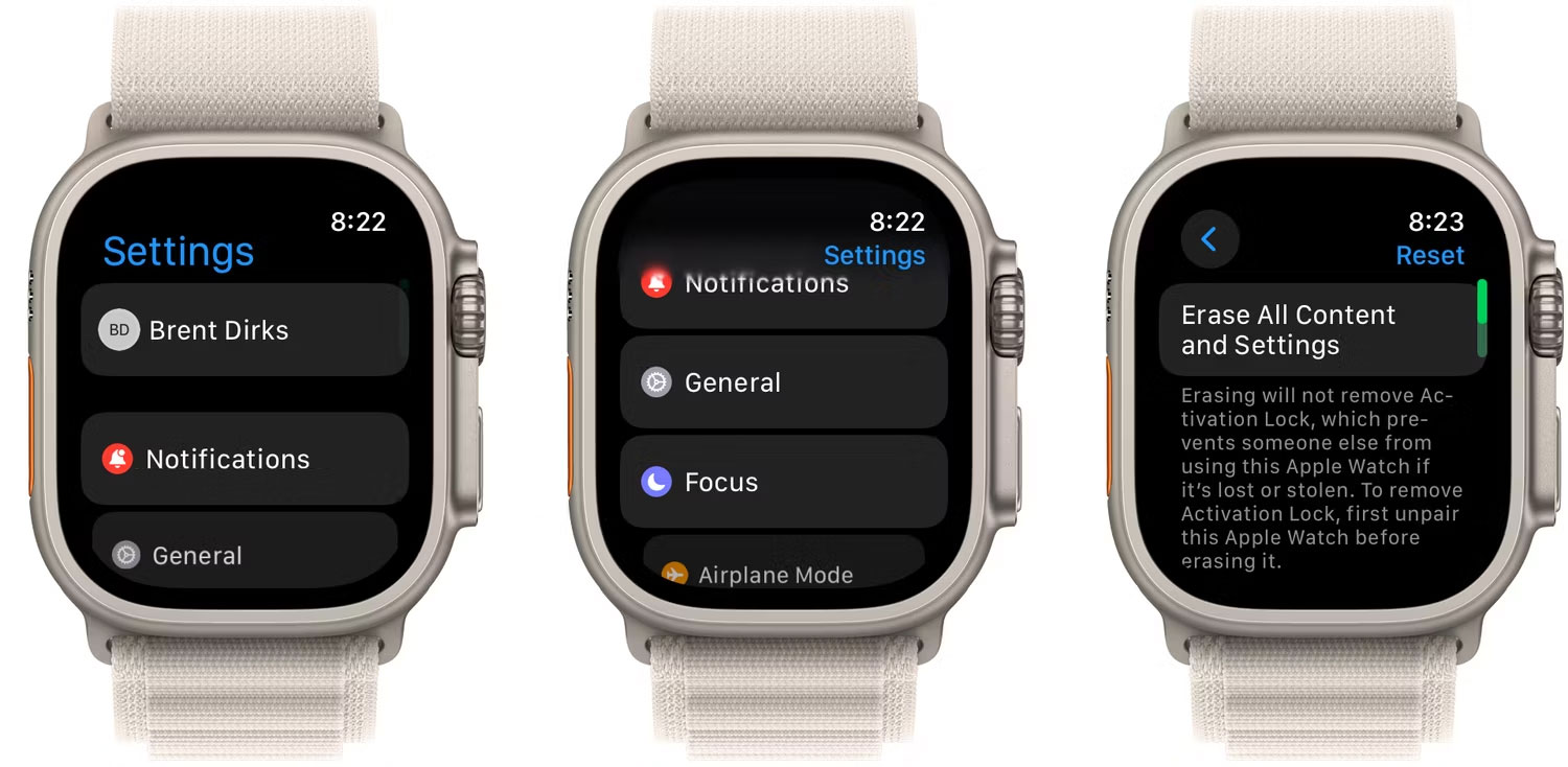 Quá trình xóa Apple Watch trên màn hình