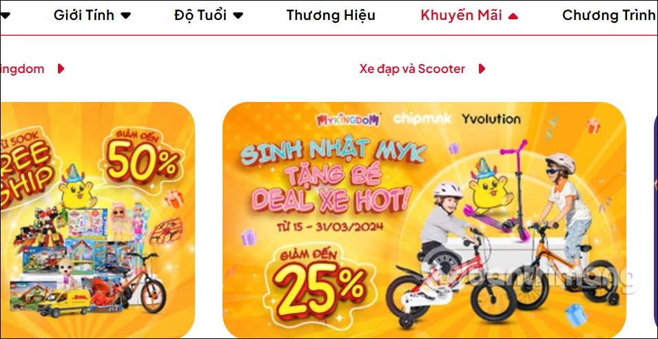Chương trình khuyến mại trên website Mykingdom