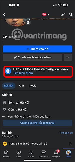 Thông báo đã khóa trang Facebook cá nhân 