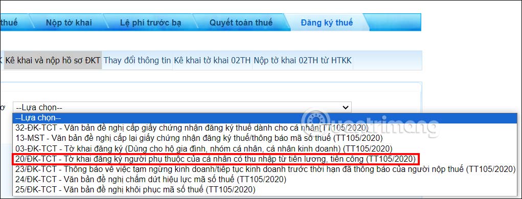 Đổi thông tin người phụ thuộc trên Tổng cục Thuế 