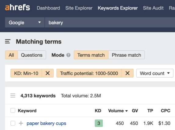 Tìm chủ đề có độ khó thấp trong Keywords Explorer