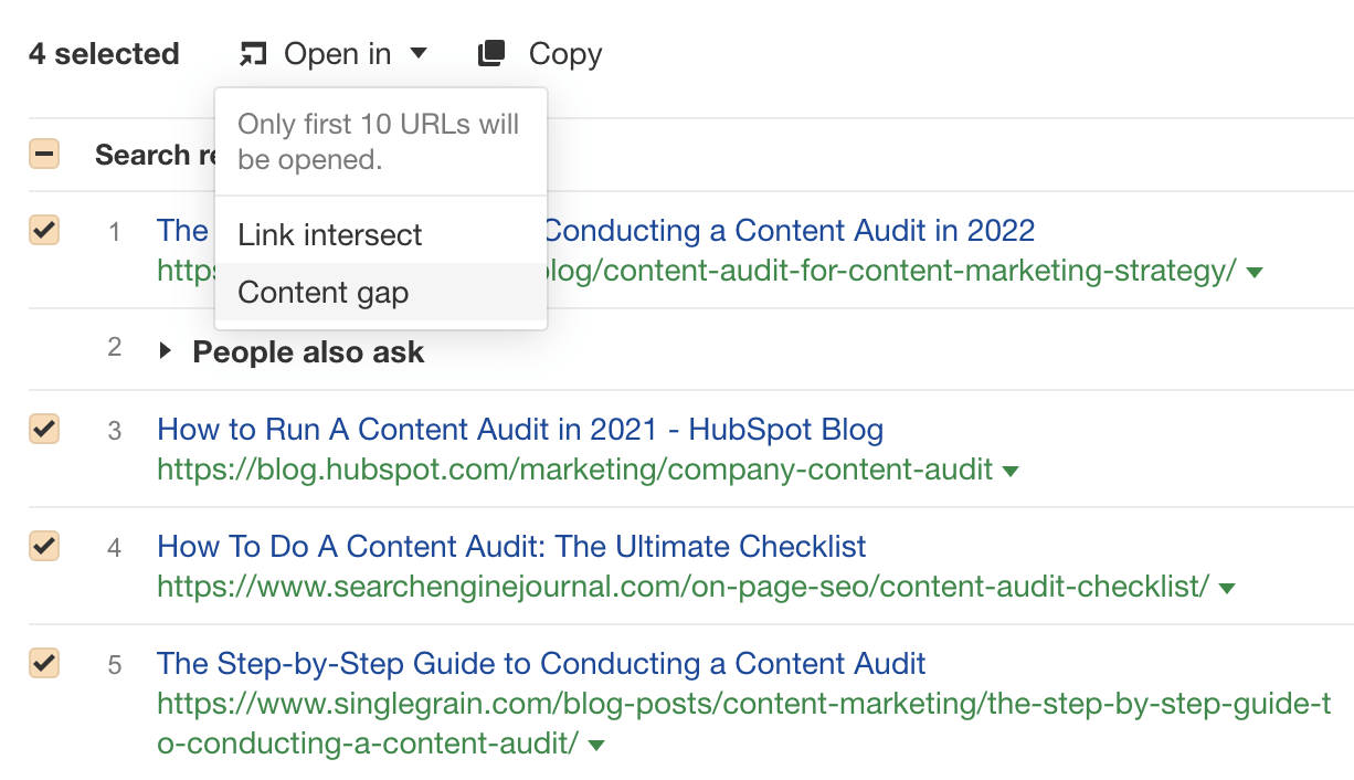 Gửi kết quả tìm kiếm tới công cụ Content Gap của Ahrefs trong keywords Explorer