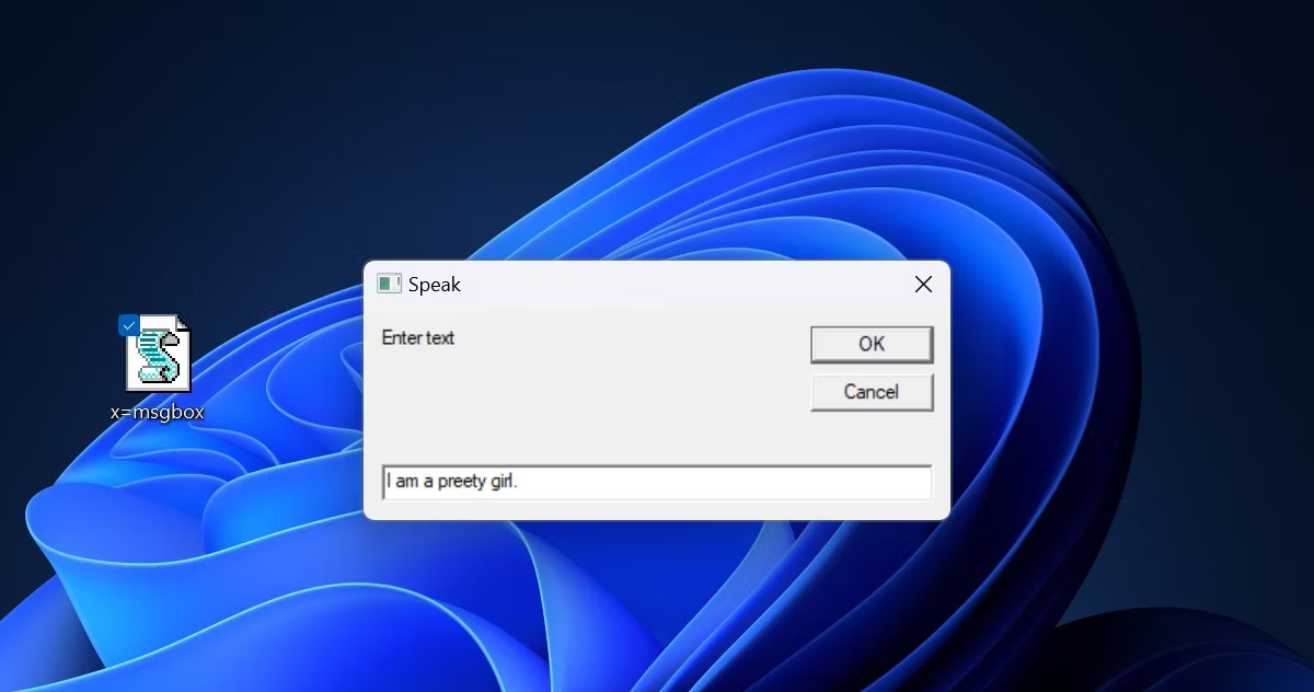 Code VBScript được thực thi được đặt bên cạnh file VBS trên trang chủ Windows Desktop