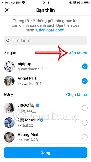Xóa chia sẻ Instagram Note với bạn bè thân thiết