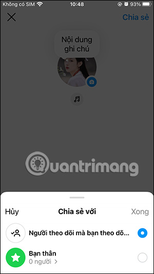 Chia sẻ ghi chú Instagram với người theo dõi