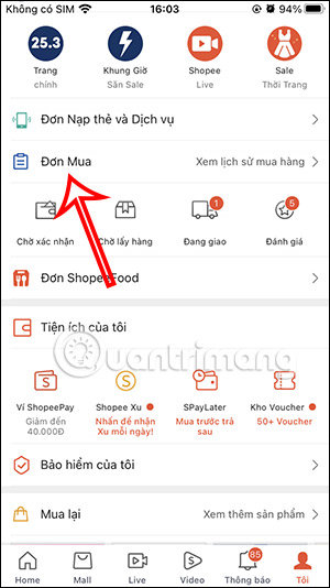 Đơn mua Shopee