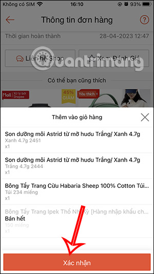 Xác nhận mua lại đơn hàng Shopee