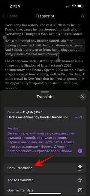 Sao chép bản dịch Apple Podcasts