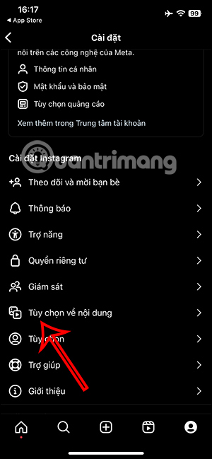 Tùy chỉnh nội dung Instagram