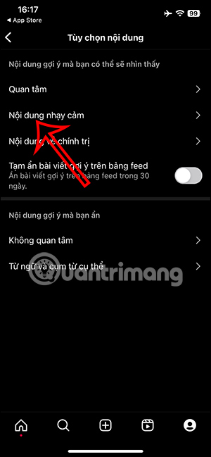 Chỉnh nội dung nhạy cảm Instagram
