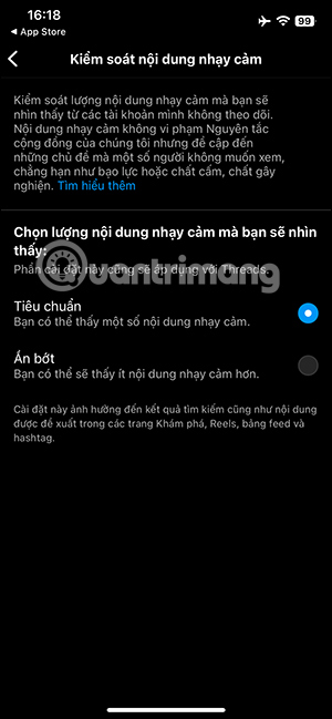 Thay đổi hiển thị nội dung nhạy cảm Instagram