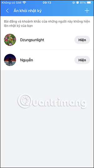 Danh sách chặn nhật ký Zalo 