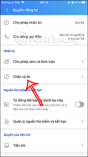 Chặn và ẩn nhật ký Zalo