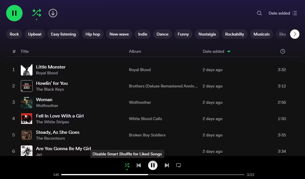 Smart Shuffle được chọn trên ứng dụng Spotify dành cho máy tính để bàn
