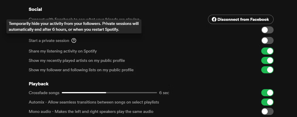 Bắt đầu phiên riêng tư trên Spotify