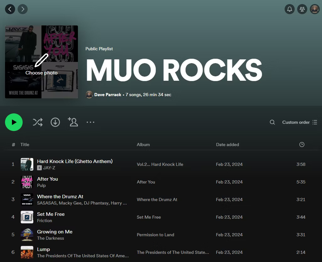 Chỉnh sửa danh sách phát Spotify để thay đổi ảnh mới được chọn