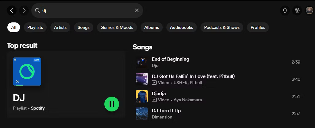 Tìm kiếm AI DJ trên Spotify