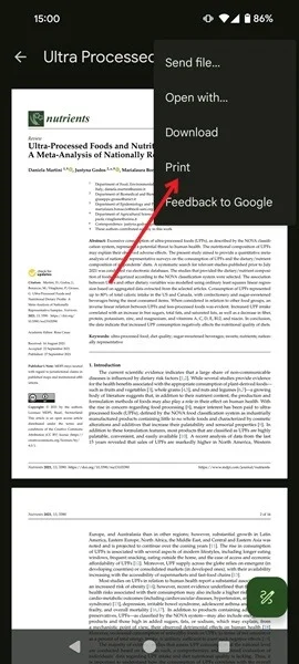 Nhấn vào tùy chọn Print trong Google Drive trên Android.