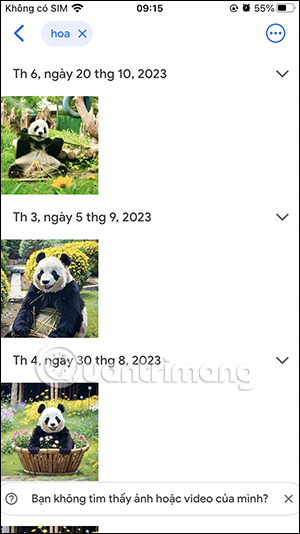 Kết quả tìm keiems trên Google Photos