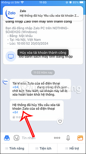 Hủy xóa Zalo vĩnh viễn