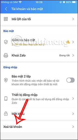 Xóa tài khoản Zalo