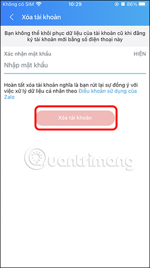 Mật khẩu tài khoản Zalo