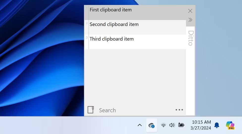 Ditto Clipboard Manager cho Windows hiển thị các mục trong clipboard