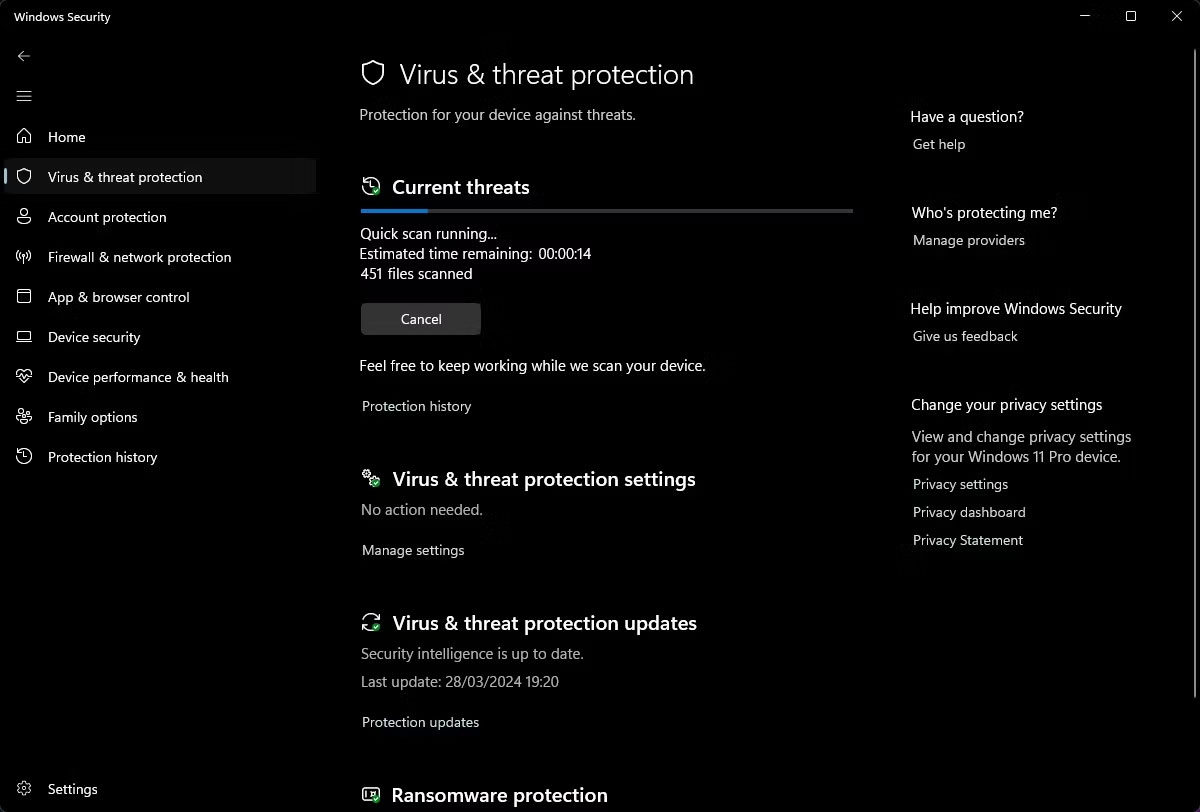 Windows Defender chạy thử nghiệm diệt virus nhanh