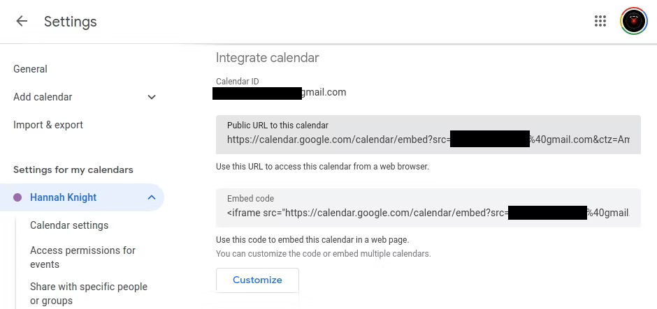 Tìm nạp URL để nhúng Lịch Google vào Notion